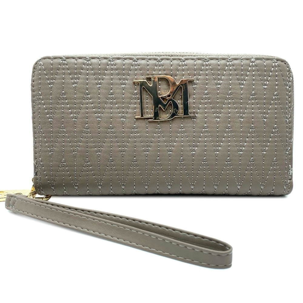 Badgley Mischka Taupe Detail Quilted Long Wallet with Wristlet